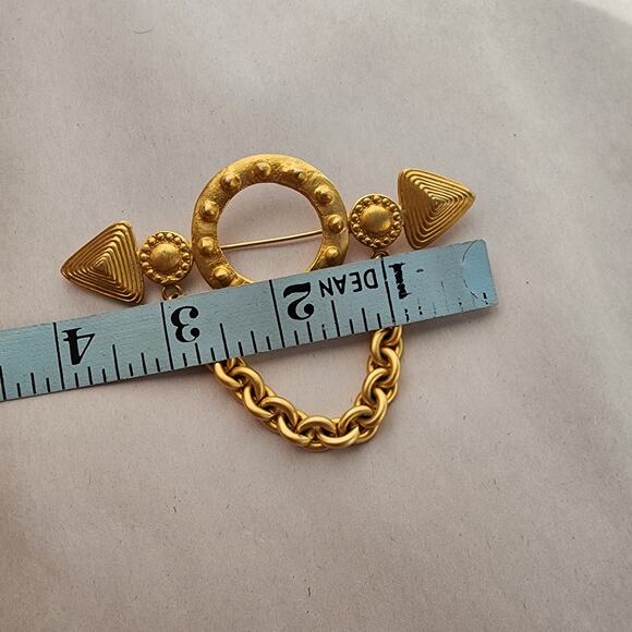 Large Marcy Feld Gold Plated Bar Heart Brooch Arrow Chain Military Statement - Picture 8 of 8